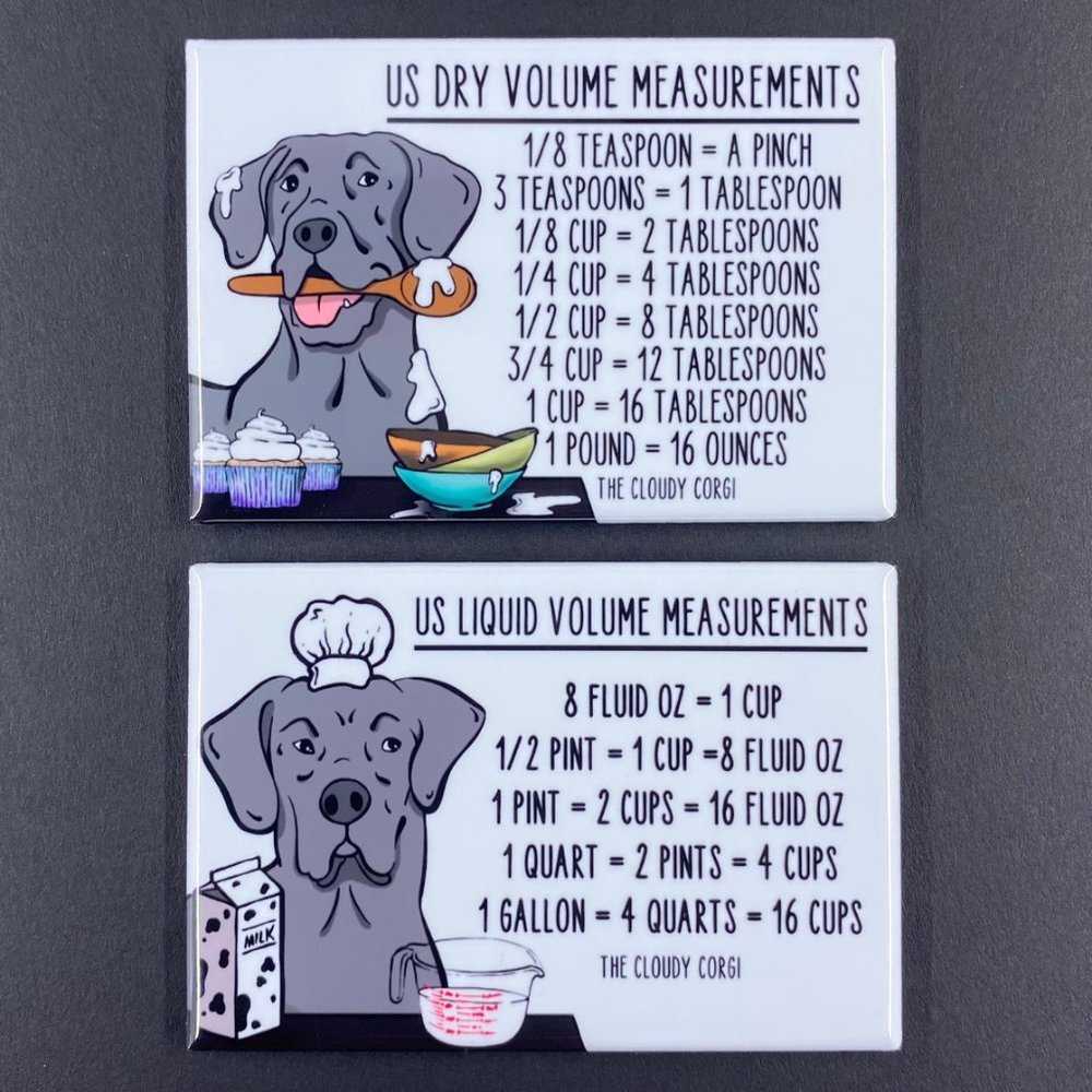 Blue Great Dane Dog Measuring Chart Magnet Set Kitchen Cooking and Baking Guide
